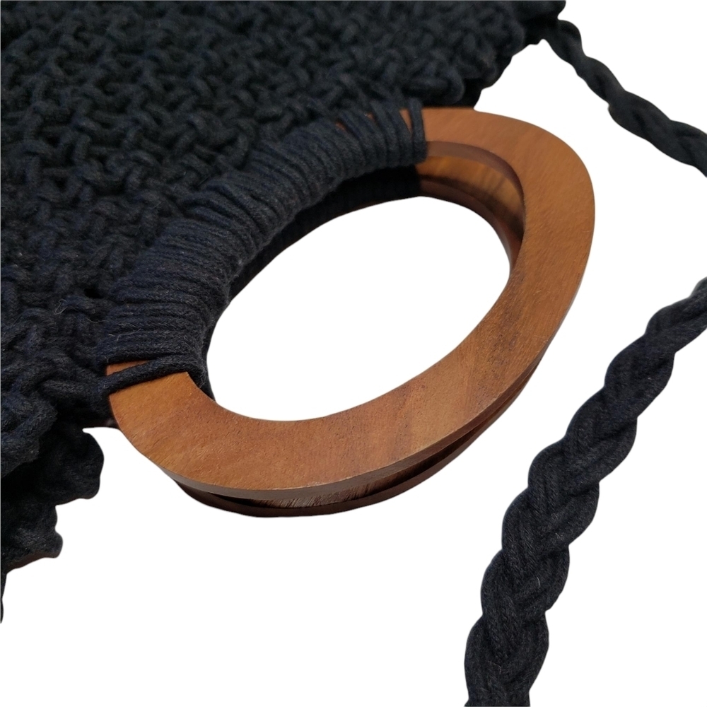 Danielle Nicole | Black Macrame Fabric Fringe Cro… - image 7